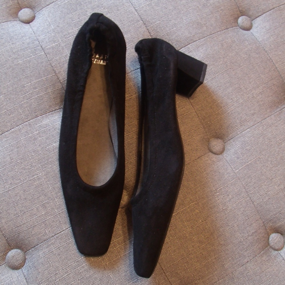 Stuart Weitzman Black Square Toe Suede Pumps